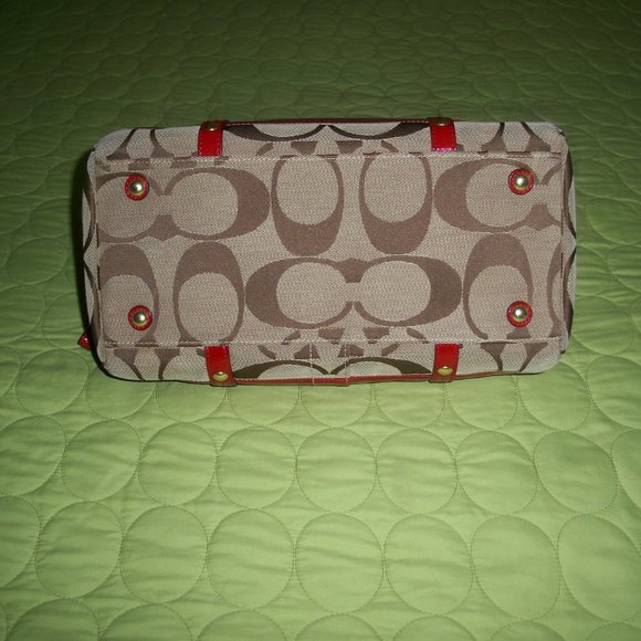 Coach Brown Signature Canvas with Red Patent Leather Bag with Wristlet/Wallet - Picture 9 of 16